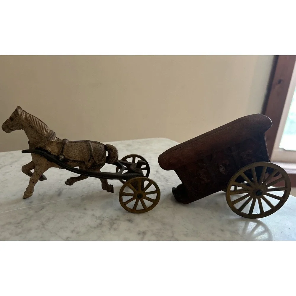 Antique Cast Iron Horse Drawn Ice Wagon Early 1900s #2